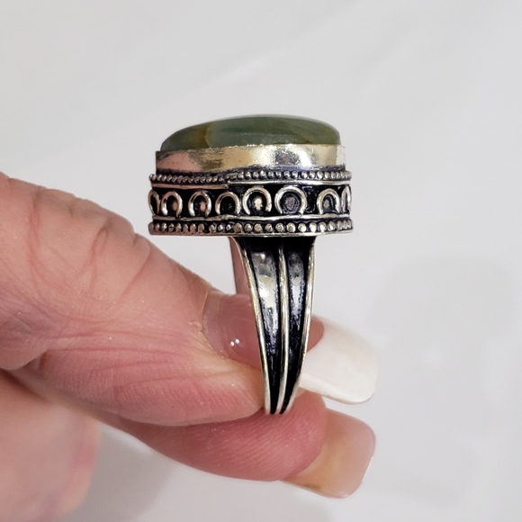 Beautiful Heart Shaped Aquamarine Gemstone 925 Vintage Goth Ring - Picture 6 of 12